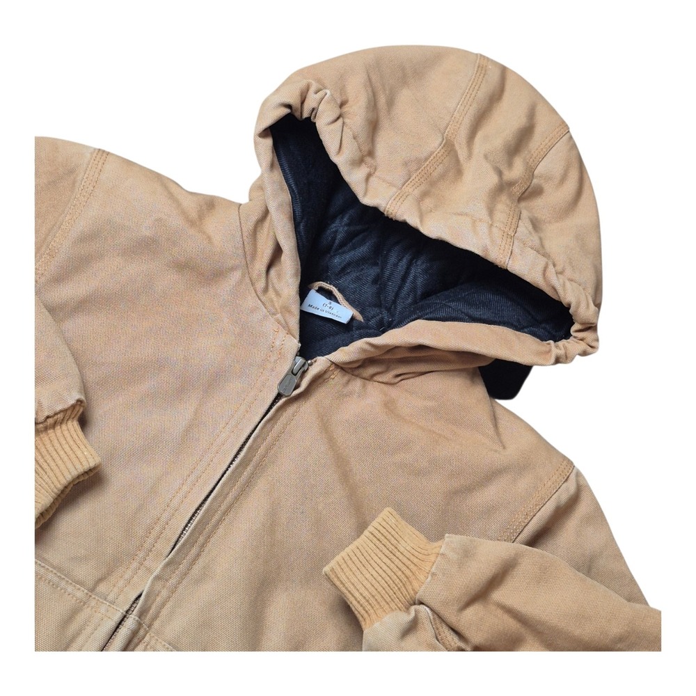 Carhartt‎ Boys S 7-8 Tan Hooded Full Zip Duck Canvas Jacket Quilted Lined